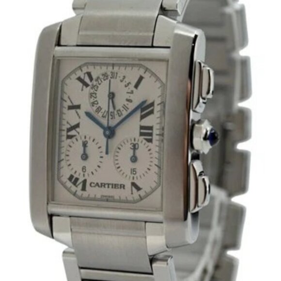 Cartier 28mm Men\'s Tank Francaise Chronoflex Chronograph SS Watch! Ref: 2303!
